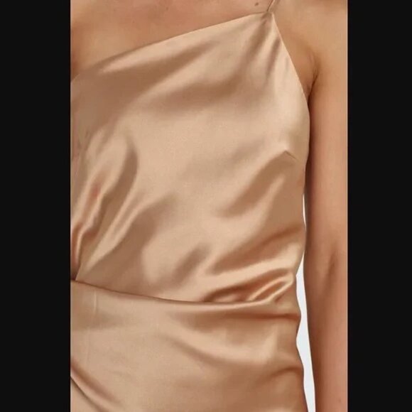 Petal & Pup Luella Gold Satin One Shoulder Maxi Dress 4 - Picture 6 of 12